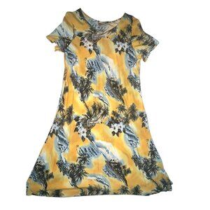 Vtg Hilo Hattie Hawaiian Dress Womens Sz M Tropical Yellow Traditional Print
